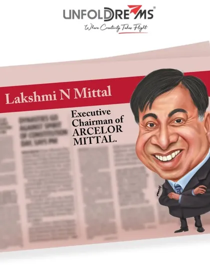 A caricature of Lakshmi N. Mittal, Executive Chairman of ArcelorMittal.