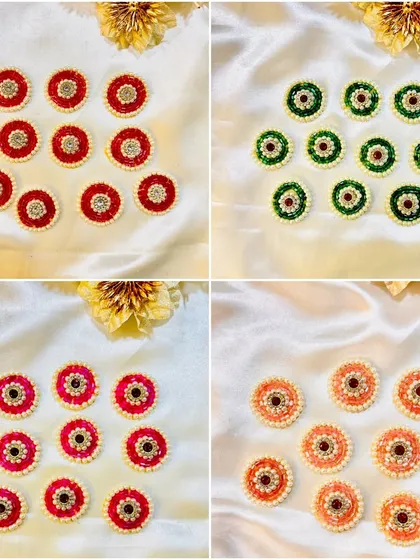 This collage displays a wider range of our embroidered patches for Rakhi making. The vibrant colors and intricate designs are perfect for creating festive and eye-catching Rakhis.