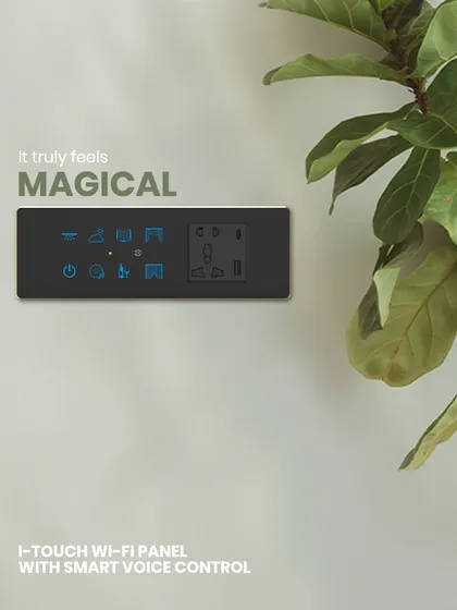 This i-Touch Wi-Fi panel combines touch and voice control for ultimate flexibility. You can press an icon or simply speak your command to adjust everything from the curtains to the AC.