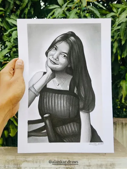 A finished A4 size pencil sketch for a client in West Bengal. I love how the natural light brings out the soft shading in this portrait.