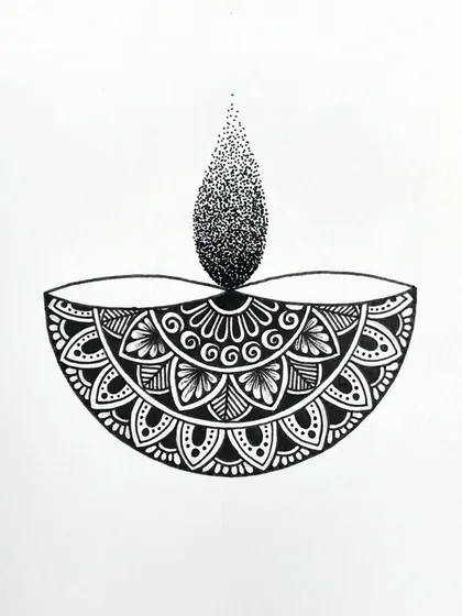 A special mandala-style 'diya' (lamp) that I drew for Diwali. The flame is created using stippling, and the base is filled with intricate traditional patterns.