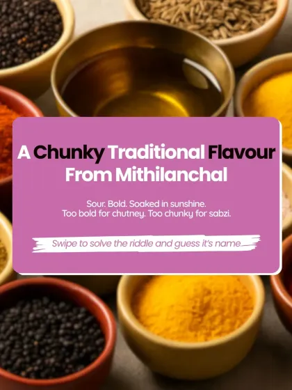 A food riddle for you: "A chunky traditional flavour from Mithilanchal. Sour, bold, soaked in sunshine." Can you guess our Kathal pickle?