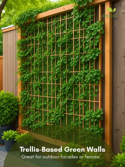 For a more traditional or organic look, we design trellis-based green walls. They are perfect for training climbing plants on outdoor facades and fences.