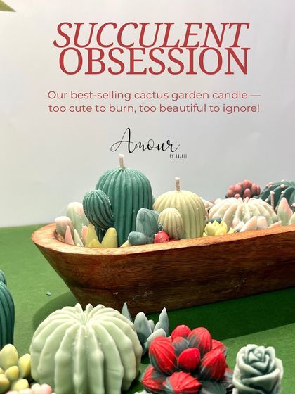 Too cute to burn, too beautiful to ignore. This graphic highlights my bestselling cactus garden candle, the "Succulent Obsession."