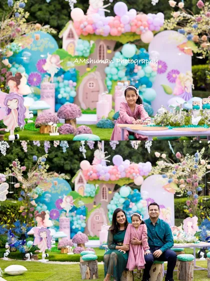 A beautiful family portrait set against the whimsical fairyland backdrop. I ensure every corner of the party is picture-perfect, creating lasting memories for you and your loved ones in a setting straight out of a storybook.