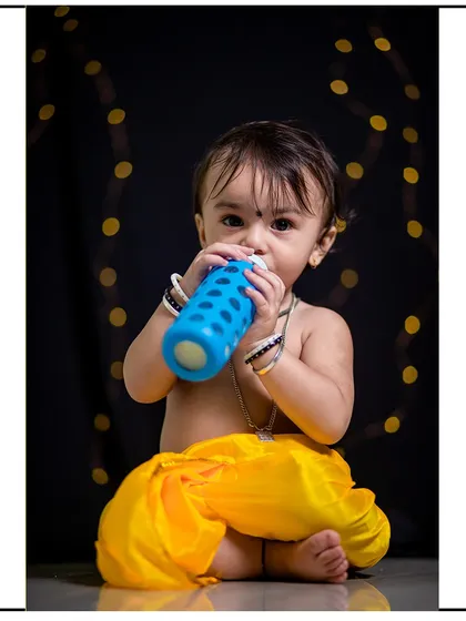 Even snack time can be a photo opportunity. This candid shot was taken during a break in a Krishna-themed studio session.