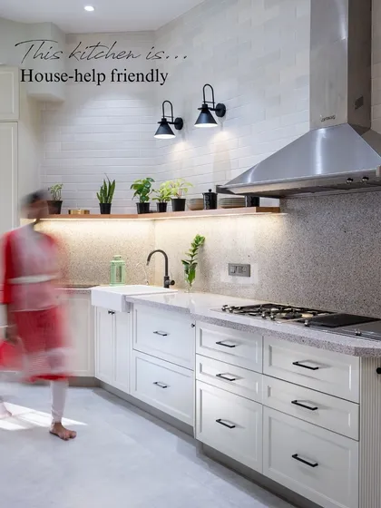 We designed this kitchen to be house-help friendly, with intuitive storage and easy-to-clean surfaces. A functional kitchen is a happy kitchen.
