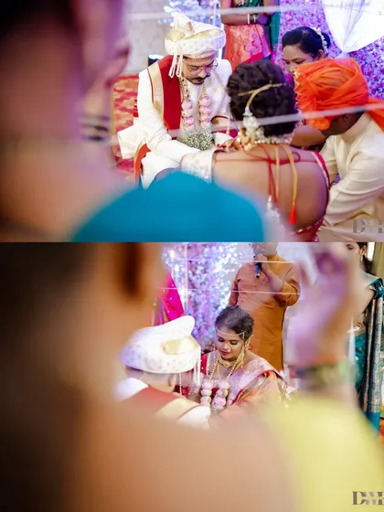An over-the-shoulder perspective of the wedding ceremony, giving an intimate and personal view of the rituals.