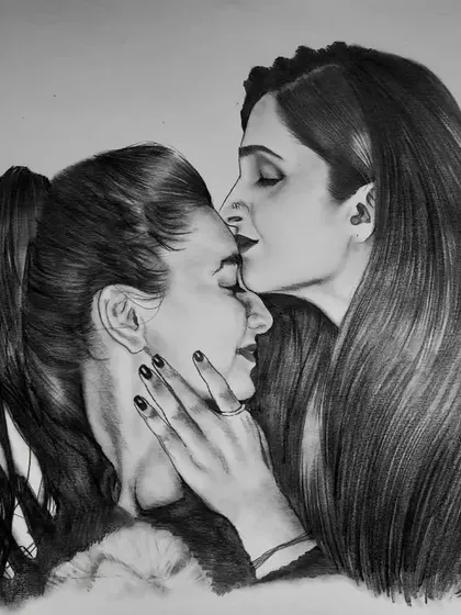 An A3 size graphite pencil drawing capturing a tender moment between two women. This commission was about conveying emotion and connection through art.