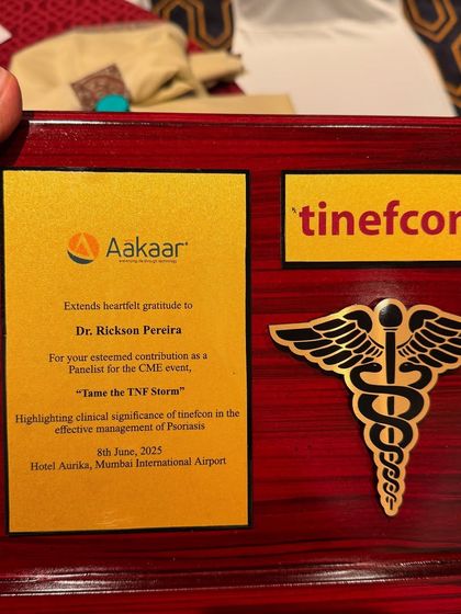 A plaque of appreciation for my contribution as a panelist discussing the management of psoriasis. Every opportunity to highlight clinical significance is a step forward for patient care.