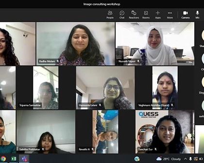 A screenshot from a virtual training for 110 women at Quess Corp. The session focused on presentation skills, styling, and body language, with a great response from a very receptive group.