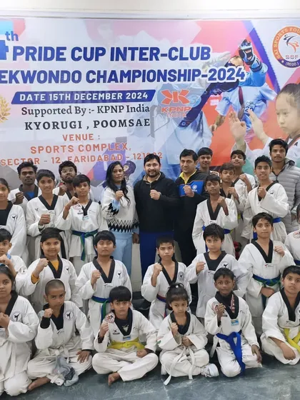 The entire team gathered at the 4th Pride Cup Inter-Club Taekwondo Championship. It is a great feeling to see so many students participating.