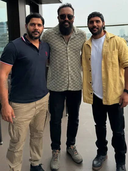 Pictured here with my brother Chethan and the intense Garuda Ram from KGF. We've had the honor of collaborating with some of the biggest names in the industry, contributing to blockbuster action films.