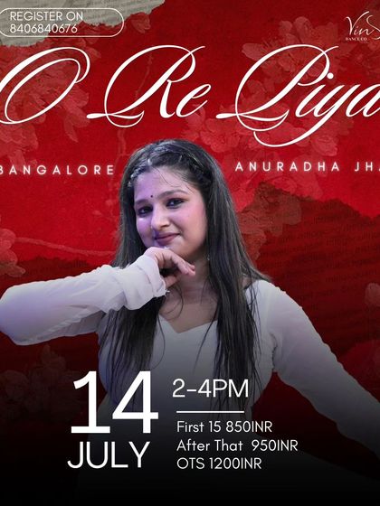 Announcing a semi-classical workshop on the beautiful song 'O Re Piya'. This class is beginner-friendly and focuses on grace and expression.