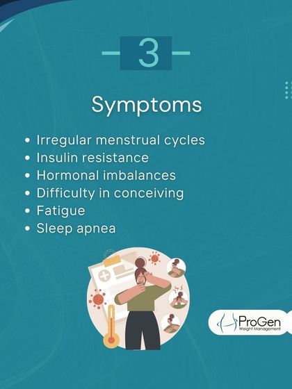 Common symptoms of PCOS include irregular menstrual cycles, insulin resistance, and fatigue. Managing weight can help alleviate many of these symptoms.