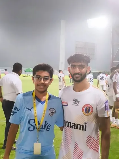 An aspiring young footballer from our academy meets a professional player, a moment of inspiration.