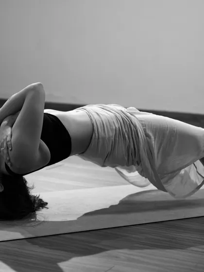 Another angle of my supported backbend practice, showing the full extension of the spine.