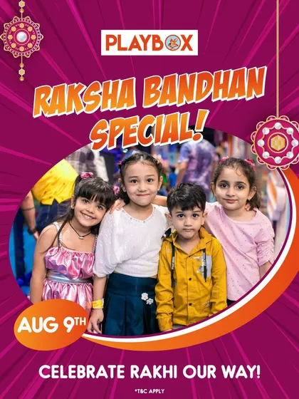 Our Raksha Bandhan special is all about celebrating sibling bonds. This event poster features happy siblings enjoying the festivities together at our play center.