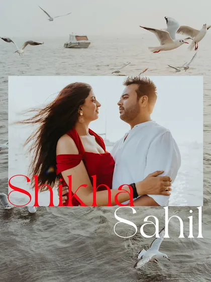 A stylish shot of the couple on a yacht, with seagulls and the open water creating a sense of freedom and romance. This is a popular choice for a unique Mumbai pre-wedding shoot.
