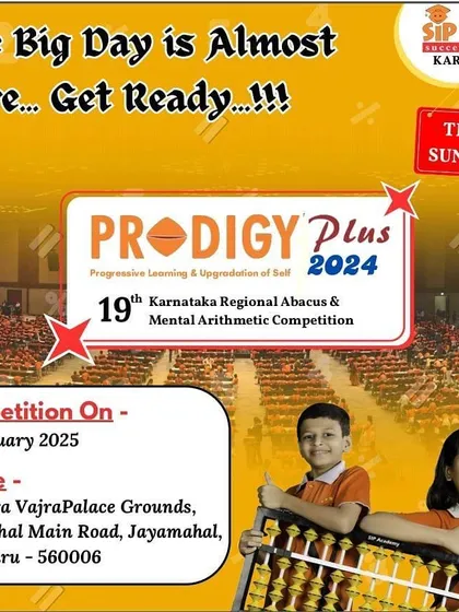 An announcement poster for our big annual event, the Prodigy Plus Karnataka Regional Abacus & Mental Arithmetic Competition.
