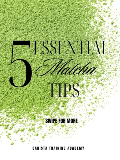 A title card for our "5 Essential Matcha Tips," encouraging users to learn more.