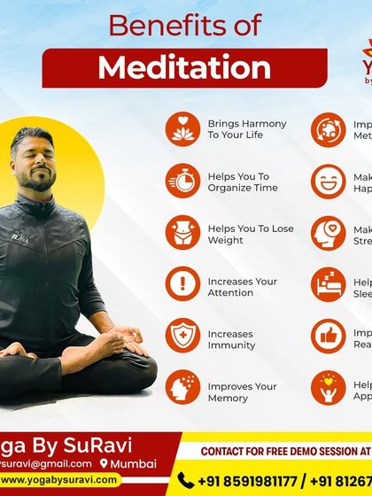This infographic details the many benefits of meditation, from improving memory and increasing attention to making you happier and stress-free.