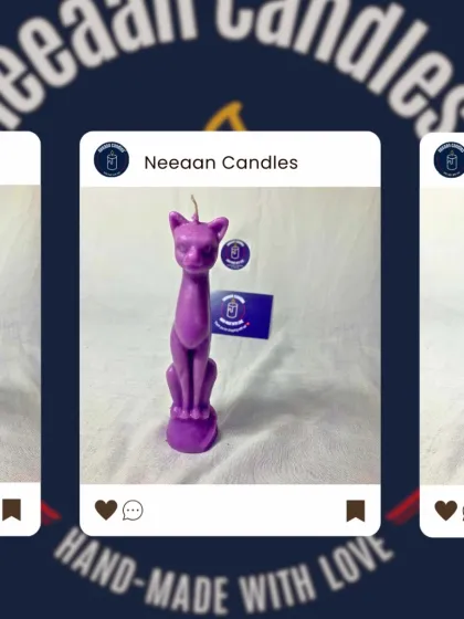 Meet our regal Purple Cat Candle, a purr-fect blend of charm and craftsmanship. It's a unique piece for any cat lover.