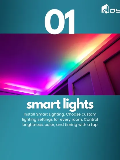 For festive occasions or parties, I can install smart lights that fill your room with color. You can control the brightness, color, and timing for every room with a simple tap.