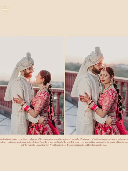 A collage of the couple's portraits, telling a story of their love and the beauty of their wedding day.