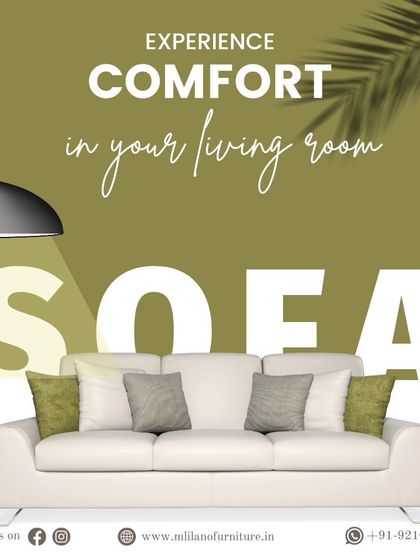 Experience true comfort in your living room with our sofas. This graphic highlights a classic white sofa, emphasizing our commitment to providing comfortable and stylish seating for your home.
