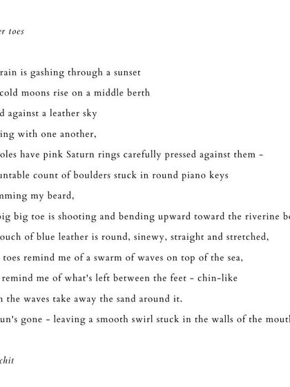 'rubber toes'. A sensory poem capturing a moment on a train, filled with tactile and visual details.