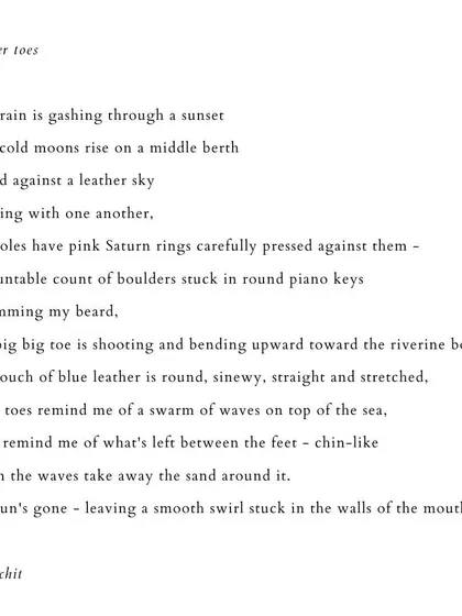 'rubber toes'. A sensory poem capturing a moment on a train, filled with tactile and visual details.