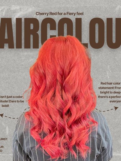 Dare to be bold with a fiery cherry red. This graphic highlights one of our vibrant colour services. Red hair is an attitude, and we can find the perfect shade to match your personality.