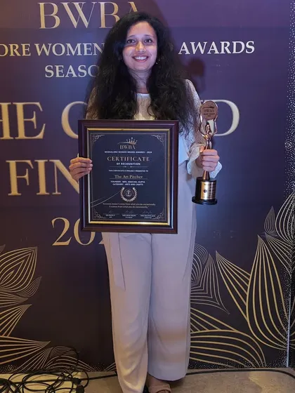 I was extremely thrilled and grateful to win the award for Best Art Entrepreneur at the Bangalore Women Brand Awards. This moment was a significant milestone in my journey and a recognition of the passion I pour into my brand, The Art Pitcher.