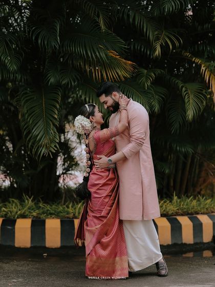 A romantic embrace, this portrait captures the couple's loving connection after their wedding ceremony.