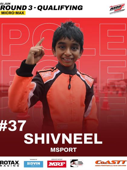 Shivneel secures back-to-back pole positions in the Micro Max class.