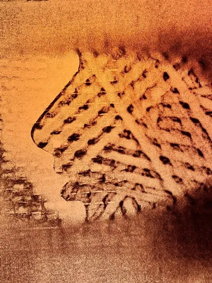 A final piece from the 'Sand Sangam' collection, showing a face in profile against a textured, abstract background.