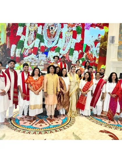 A group photo with the entire Sitar Symphony team and our gracious host, Sudha Reddy Ji, after our concert in Hyderabad.
