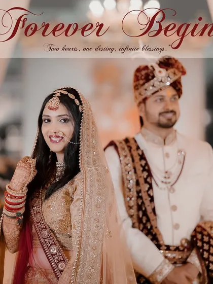 A portrait that feels like a classic wedding painting. We posed the couple to capture a sense of serene elegance, highlighting the bride's beautiful smile and the groom's proud gaze as they begin their new life together.