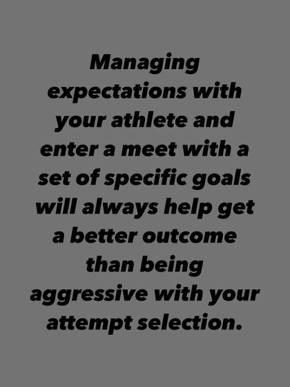 My thoughts on setting realistic expectations as a coach. It's not about showing fake dreams of a podium finish, but about being aware of an athlete's strengths and weaknesses and creating a smart plan for a successful meet day.