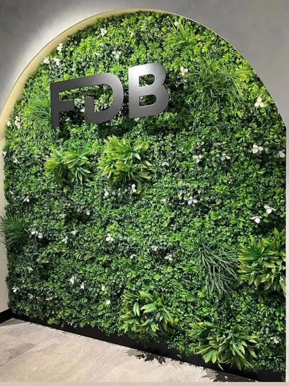 For a zero-maintenance green look, I supply and install artificial vertical gardens. This one, created for an office lobby, adds a vibrant touch of nature indoors without needing water or sunlight.