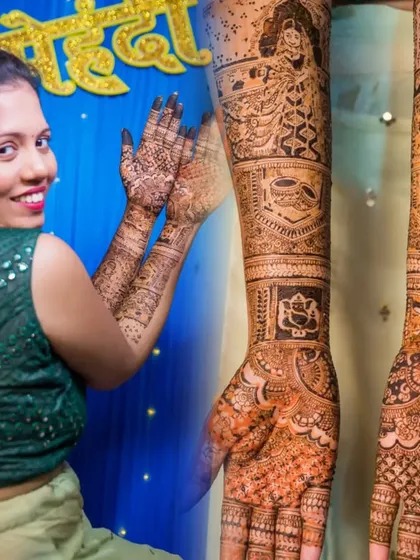 A stunning display of intricate bridal mehendi. We make sure to capture the artistry and detail of the henna, which tells its own beautiful story.