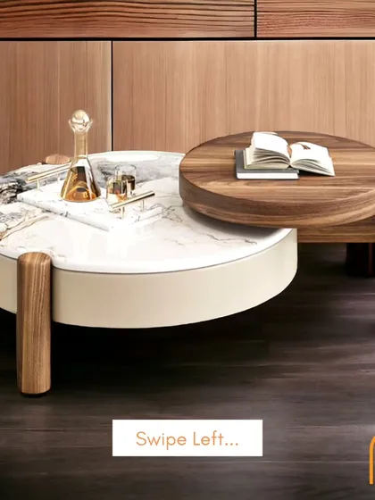 Another view of the nested coffee table, showing how the two materials and levels create a visually interesting piece.