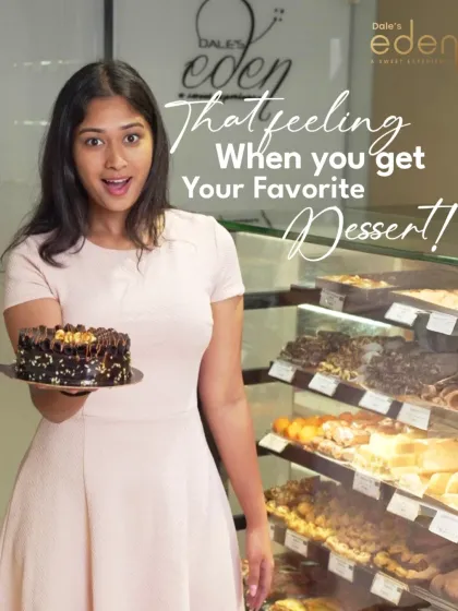 That feeling when you get your favorite dessert! Pure joy is holding a box of our freshly baked chocolate cake.