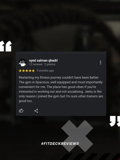 "Restarting my fitness journey couldn't have been better." Syed's review praises our spacious, well-equipped gym and the good vibes for people who are serious about working out.