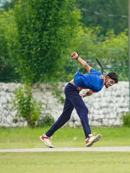 A fast bowler charging in with full commitment during an ODI match in Dehradun. Our tours test players' skills in different formats and conditions, building versatile and resilient cricketers.