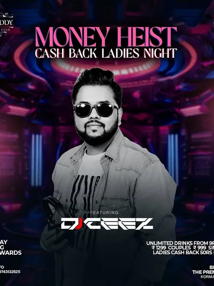 A "Money Heist" themed cash-back ladies' night at Biggdaddy, a premium club in Koramangala.