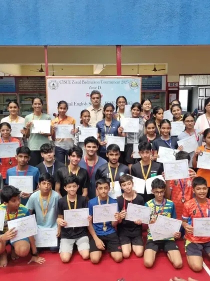 A fantastic group photo of all the winners at the CISE Zone D InterSchool Badminton Championship. Our trainees Zehn, Avni, and Nivaan made us proud.