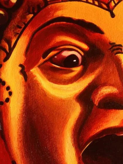 A final close-up of the completed 'Kantara' portrait, showcasing the full force of the character's expression and the rich, warm color palette I used.