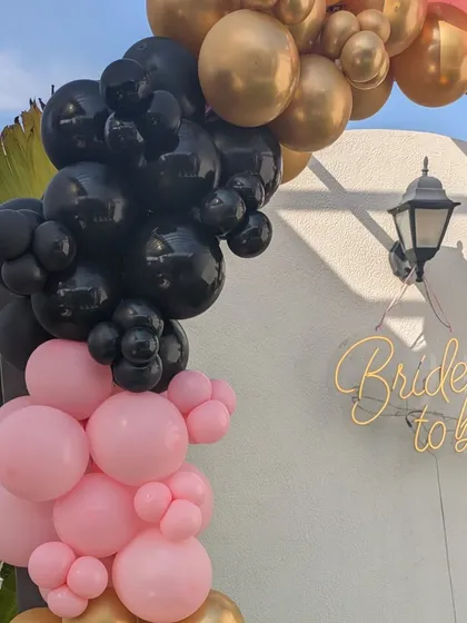 A detailed shot of the balloon clusters and the 'Bride to be' sign, showing the quality of the materials used.